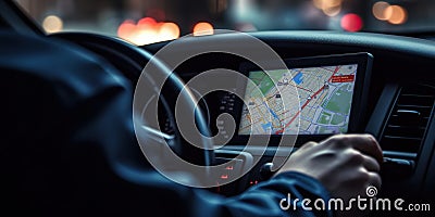A delivery driver using gps navigation to optimize their route, concept of Efficient route planning, created with Stock Photo
