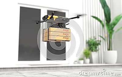 The delivery drone is delivering pizza Cartoon Illustration