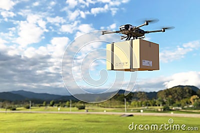 Delivery drone flying in the mountain Cartoon Illustration