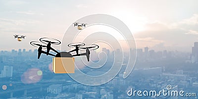 Delivery drone with the package Editorial Stock Photo
