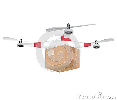 Delivery drone with the package isolated on white background. Vector Illustration