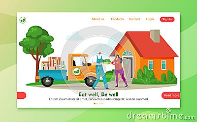 Delivery eco shop, online landing grocery service for vegetable product vector illustration. Customer shopping choose Vector Illustration