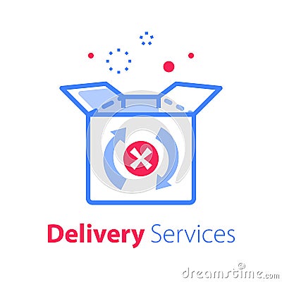 Delivery error, receive mixed up shopping order, send back purchase, return mail box Vector Illustration