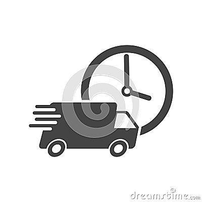 Delivery 24h truck with clock vector illustration. 24 hours fast delivery service shipping icon. Vector Illustration