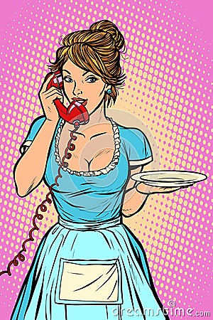 Delivery. Hotel service. Waitress. empty plate Vector Illustration