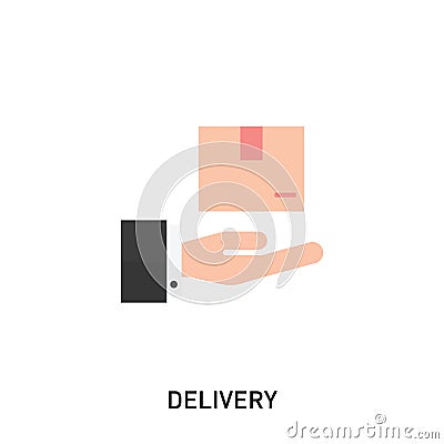 Delivery icon. Hand holding a box. Vector illustration in modern flat style. Vector Illustration