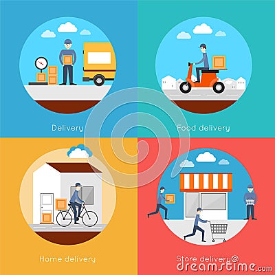 Delivery icons flat set Vector Illustration