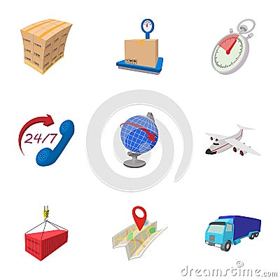 Delivery icons set, cartoon style Vector Illustration