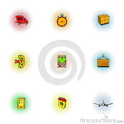 Delivery icons set, pop-art style Vector Illustration