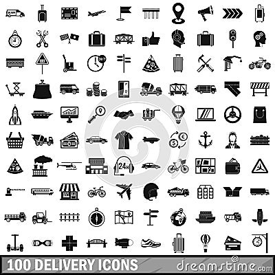 100 delivery icons set, simple style Vector Illustration