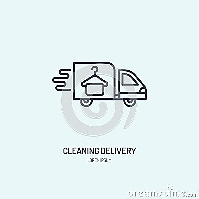 Delivery line icon, fast dry cleaning courier logo. Transportation flat sign, illustration for shipping business Vector Illustration