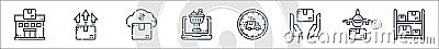 delivery line icons. linear set. quality vector line set such as storage, airplane, hands, speed, shopping cart, cloud computing, Vector Illustration