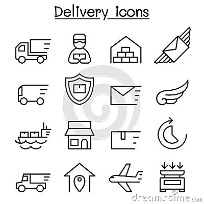 Delivery & Logistic icon set in thin line style Vector Illustration