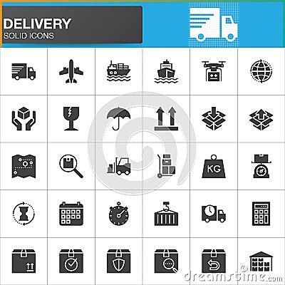 Delivery and logistics vector icons set, modern solid symbol collection Vector Illustration