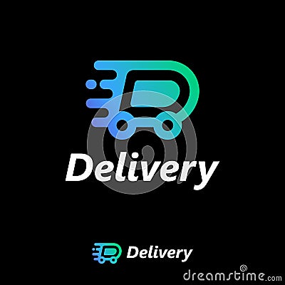 Delivery logo. Dynamic letter D with wheels like car or truck. Vector Illustration