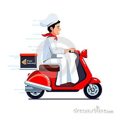 Delivery man delivering pizza on scooter motor Vector Illustration