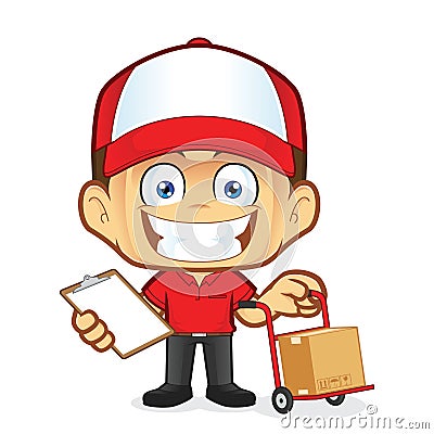 Delivery man courier holding a cart and clipboard Vector Illustration