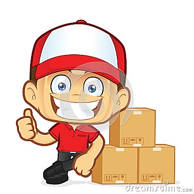 Delivery man courier leaning on box Vector Illustration