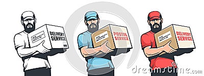 Delivery man holding parcel box Vector Illustration