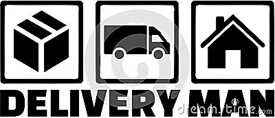 Delivery man icons. Parcel, van, house. Vector Illustration