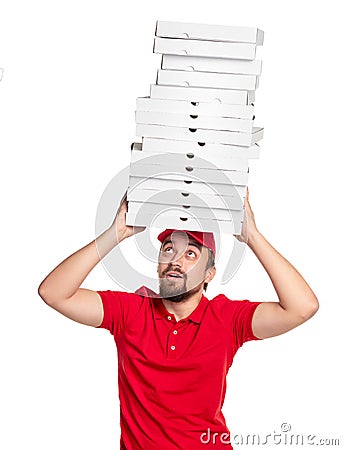 Delivery man with stack of carton boxes Stock Photo