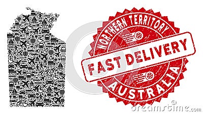 Delivery Mosaic Australian Northern Territory Map with Distress Fast Delivery Watermark Vector Illustration