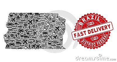 Delivery Mosaic Brazil Distrito Federal Map with Textured Fast Delivery Watermark Vector Illustration