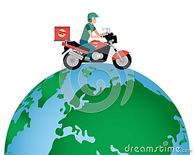 Delivery motorcyle and globe Vector Illustration