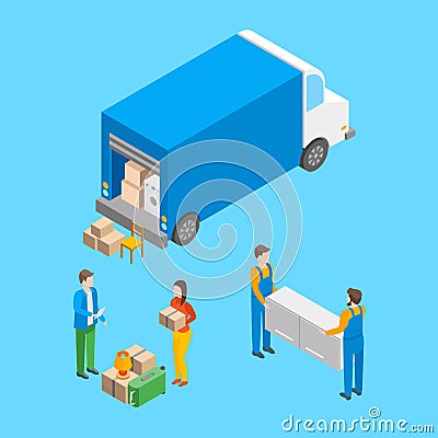 Delivery Moving Elements Concept 3d Isometric View. Vector Vector Illustration