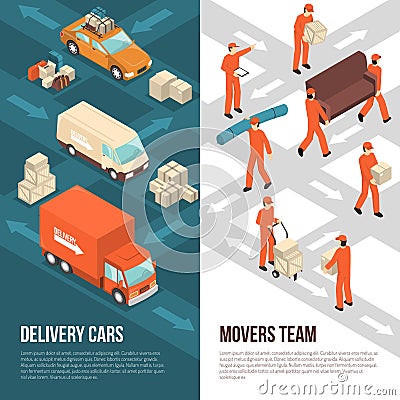 Delivery Moving Vertical Banner Set Vector Illustration