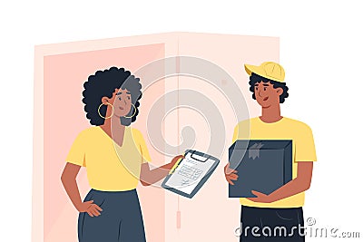 Delivery of an online order by courier to your home Vector Illustration