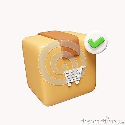 Delivery package check mark. Shipping box. safe delivery. successfully delivered. icon isolated on white background. 3d Cartoon Illustration