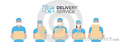 Delivery People with Boxs Vector Illustration