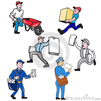 Delivery Person Mascot Cartoon Set Vector Illustration