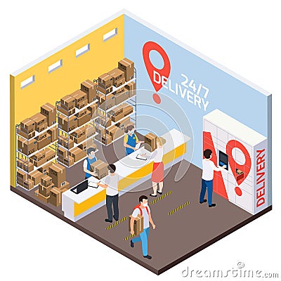 Delivery Pickup Point Composition Vector Illustration