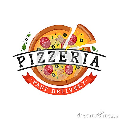 Delivery pizza badge vector illustration. Vector Illustration