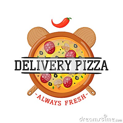 Delivery pizza badge vector illustration. Vector Illustration