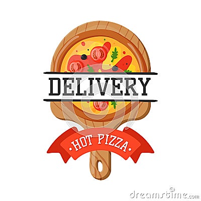 Delivery pizza badge vector illustration. Vector Illustration