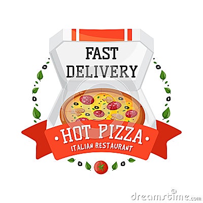Delivery pizza badge vector illustration. Vector Illustration