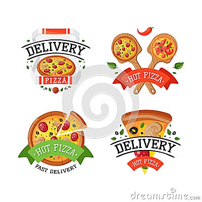 Delivery pizza badge vector illustration. Vector Illustration