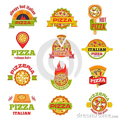 Delivery pizza logo badge set vector illustration. Vector Illustration