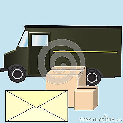 Delivery and post service, envelope and boxes Vector Illustration