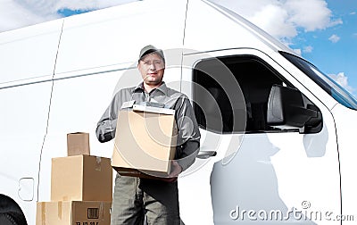 Delivery postal service man. Stock Photo