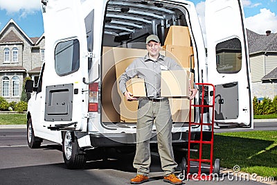 Delivery postal service man. Stock Photo