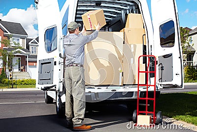 Delivery postal service man. Stock Photo