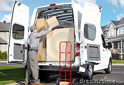 Delivery postal service man. Stock Photo