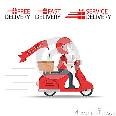 Delivery Ride Motorcycle Service, Order Worldwide Shipping, Fast and Free Transport, food express, vector illustration cartoon Vector Illustration