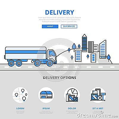 Delivery road transport banner line art vector icons lineart Vector Illustration