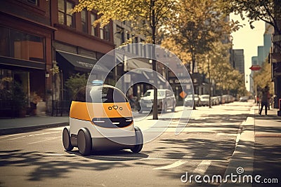 Delivery robot, autonomous delivery vehicle. Stock Photo