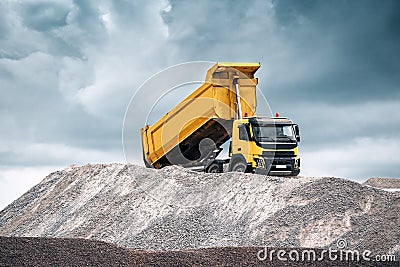 Yellow truck with raised body Stock Photo